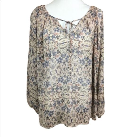 CAbi Blouse Sienna Floral Chiffon Boho Blue Pink Tan Floral Print Oversize Small - Picture 1 of 8